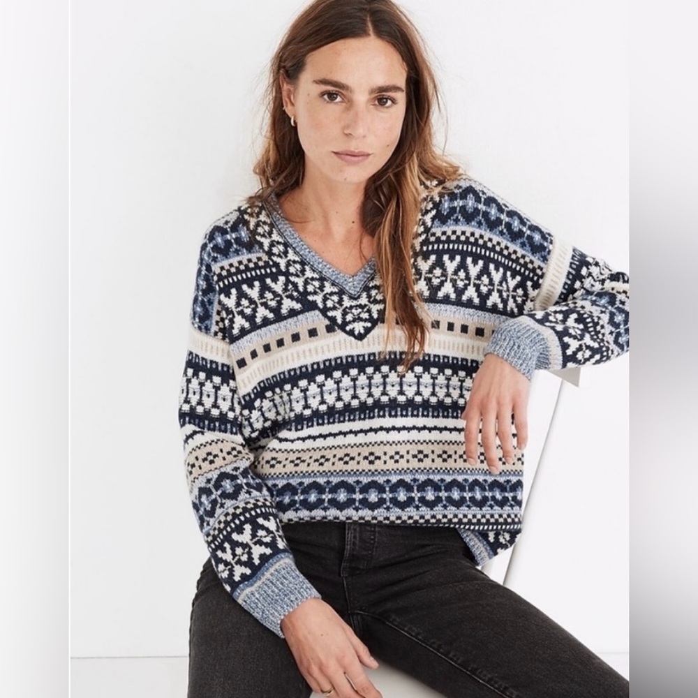 Madewell Forest Fair Isle V-Neck Sweater